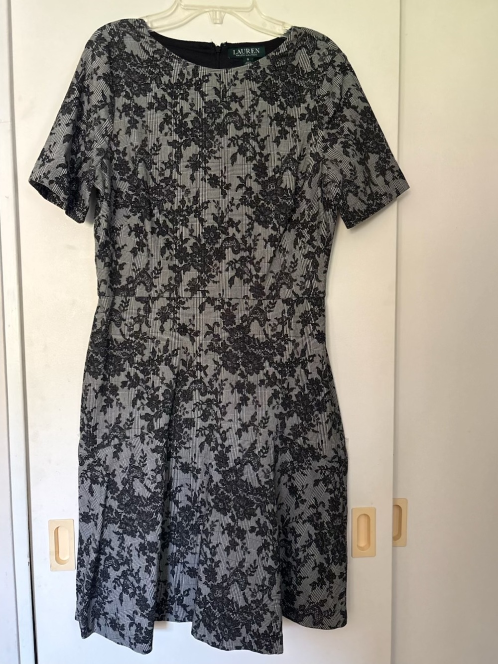 Ralph Lauren Black Floral-Print Short Sleeve Fit-and-Flare Dress